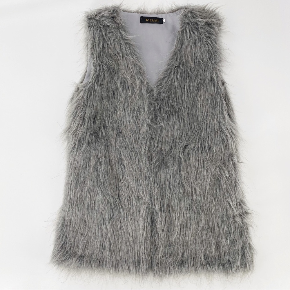 Wenxi Faux Fur Light Gray Long Vest Size L